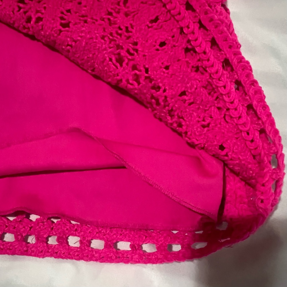 Lilly Pulitzer Astrid Crochet Shift Mini Dress in Pop Pink Size X-Small Hot Pink - Picture 13 of 13